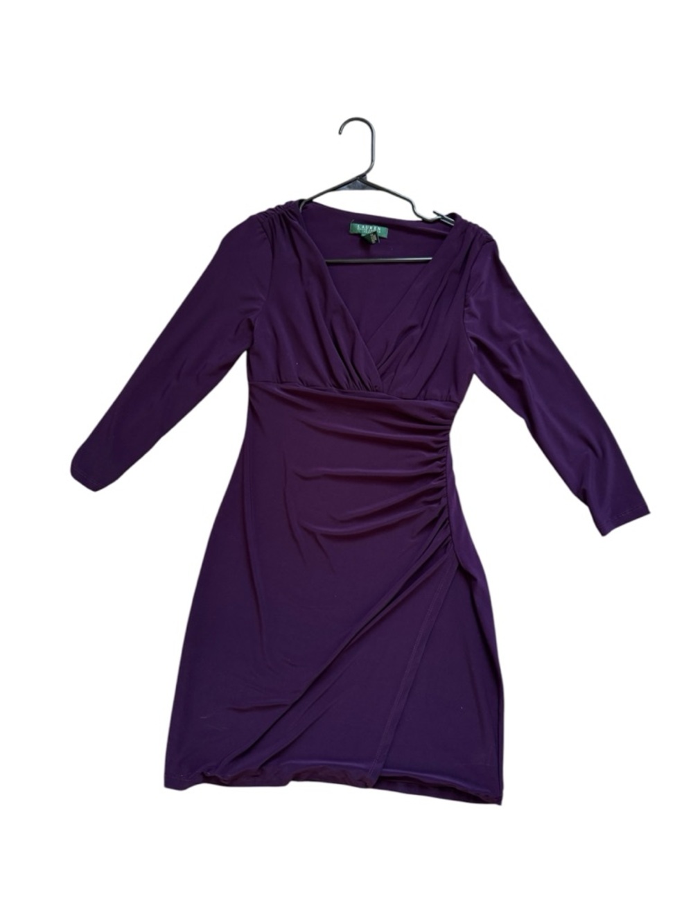 Ralph Lauren Deep Purple Faux-Wrap Long Sleeve Dress